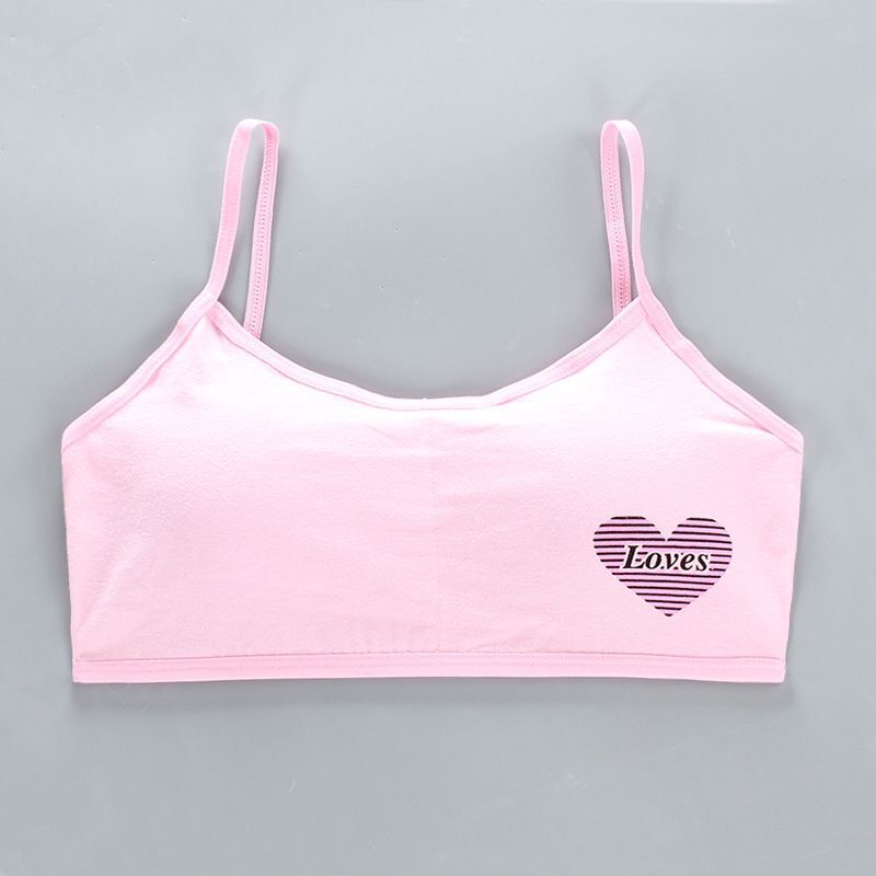 Girls Cotton Topic Young Underwear Teenage Training Bra Natural Sling Vest Classic Loves for 8-14 Years: Pink