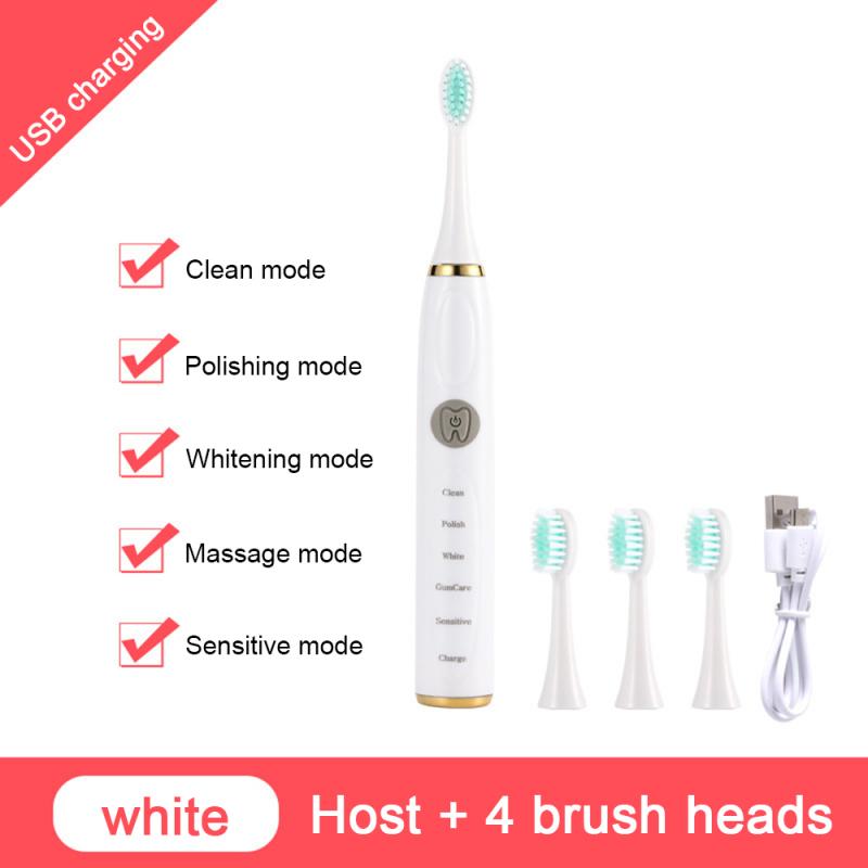 Ultrasonic Sonic Deep Cleaning Electric Toothbrush USB Rechargeable Adult Children Tooth Whitening Portable Tooth Brush Kit: 04