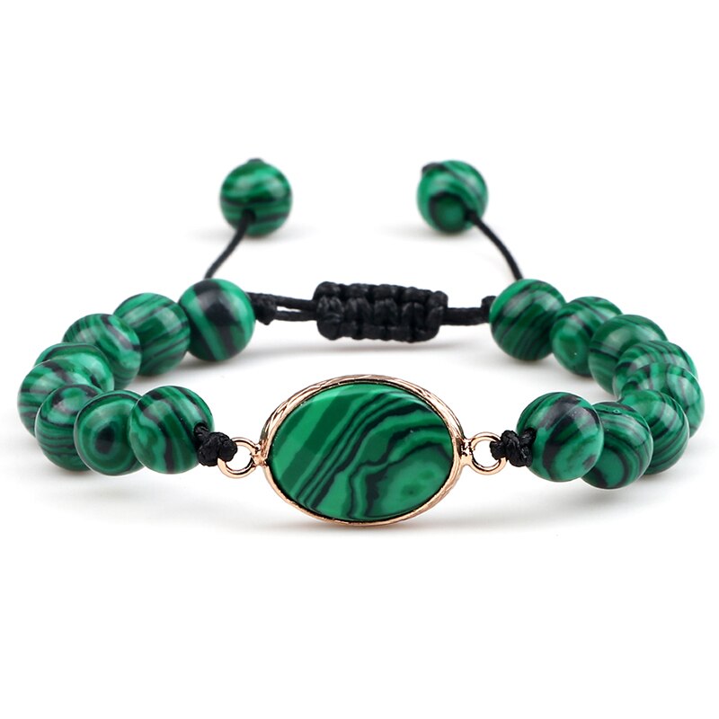 Vrouwen Armband Mode Natuursteen Groene Malachiet Bead Charm Handgemaakte Strengen Wrap Gevlochten Armbanden Voor Mannen Sieraden