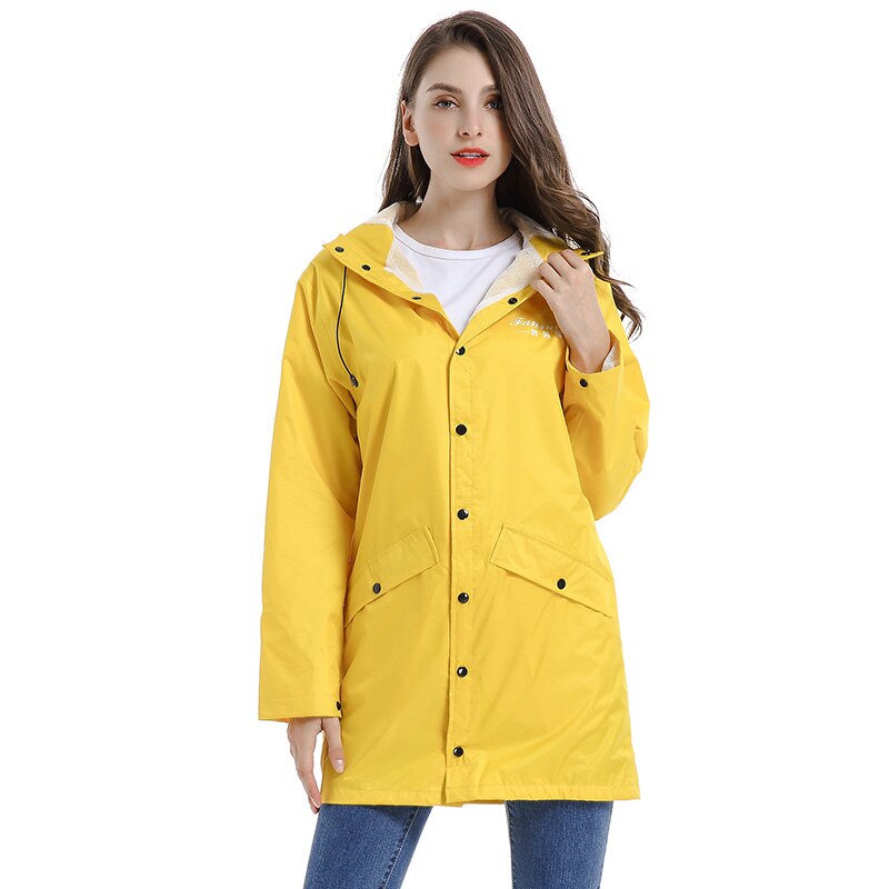 Gul lång regnkappa vuxen utomhuskappa resor vandring regnkappa vindjacka vattentät regnponcho tjockare capa de chuva