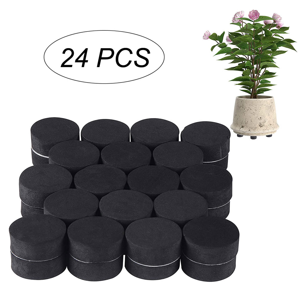 24Pcs Natural Rubber Flower Pot Mat Invisible Plant Pots Risers Pad Flower Pot Feet Black: Square