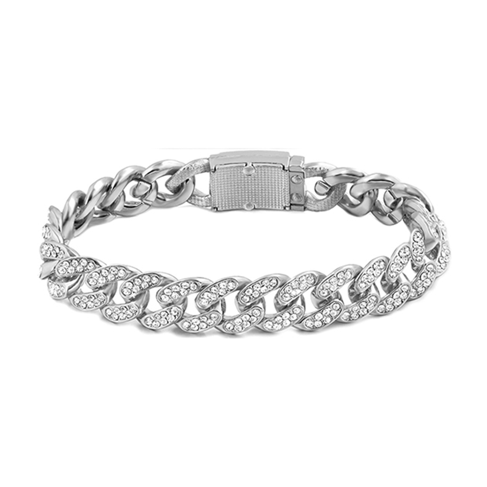 Cadena de tenis con corazón de cristal helado, pulsera de cadena de eslabones cubanos de Miami para mujeres y hombres, pulseras de cadenas gruesas de hip hop, joyería: 16.5 cm / Color oro puro