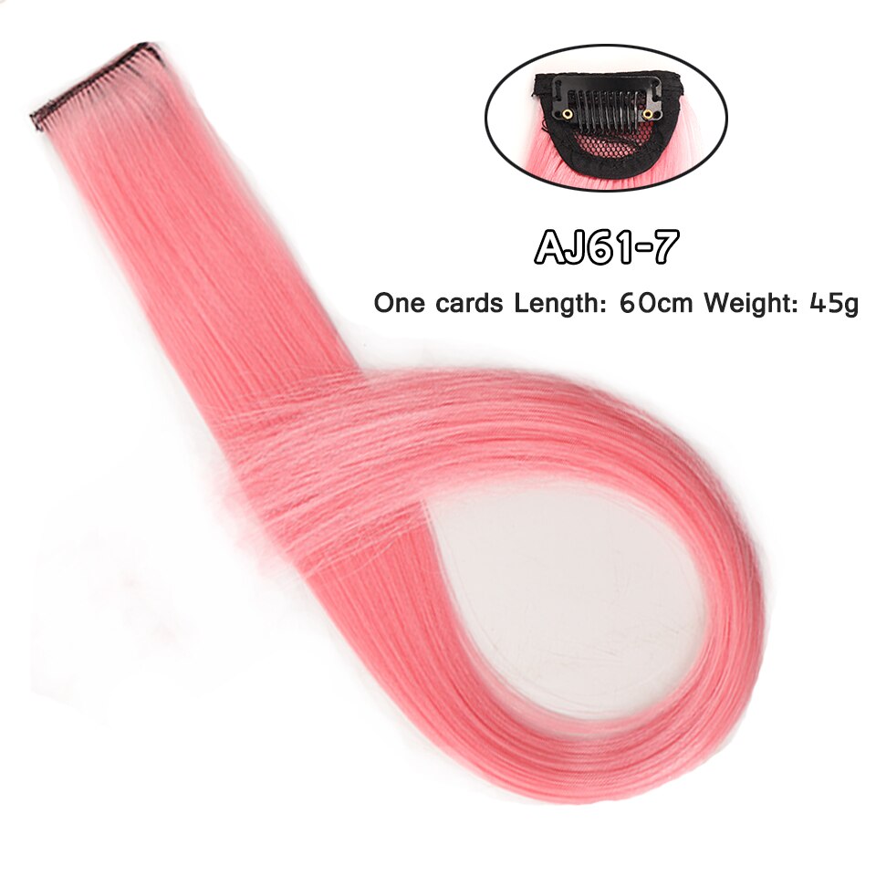 LM Long Straight Rainbow HairPiece Hair Extensions Clip In Hair Streak Pink Synthetic Hair Piece Strands on Clips: AJ61-7