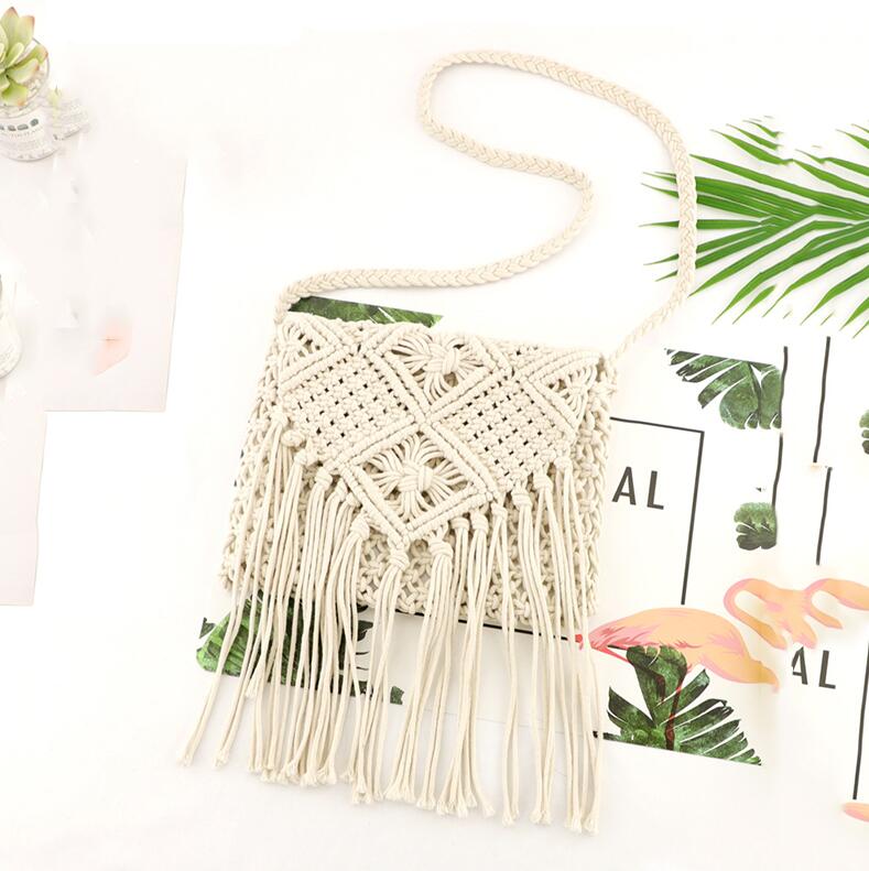 Neue Stroh Tasche Böhmischen Quaste Strand Tasche Frauen Häkeln Fransen Crossbody Ultraleicht Schulter Tasche Frauen Kleine Bolsos Feminina: Beige