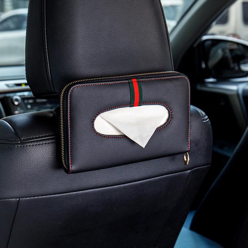 Bolsa de toalla de papel parasol para coche Multi-función de cuero asiento colgante para coche caja de pañuelos de papel: 6