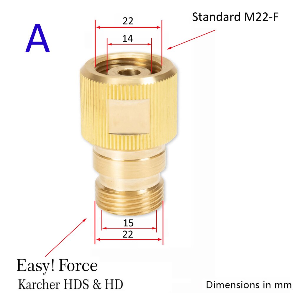 Hogedrukreiniger Messing Connector Montage Auto Wasmachine Adapter Aansluiting Voor Karcher Hd Hds Kracht Spuitpistool Lance Slang M22