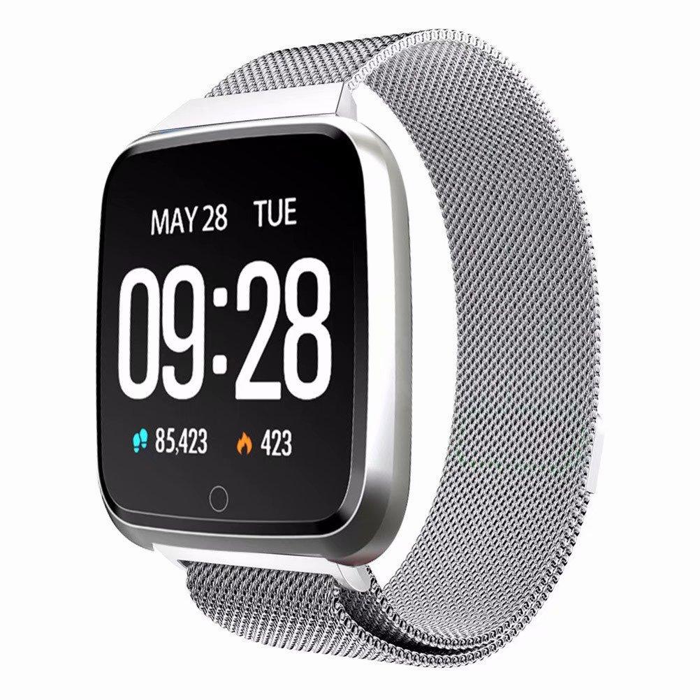 Großen Bildschirm Clever Uhr IP67 Wasserdichte 1,3 Zoll Gesundheit Überwachung Android IOS Clever Band mit Edelstahl Armbinde Y7: Silber