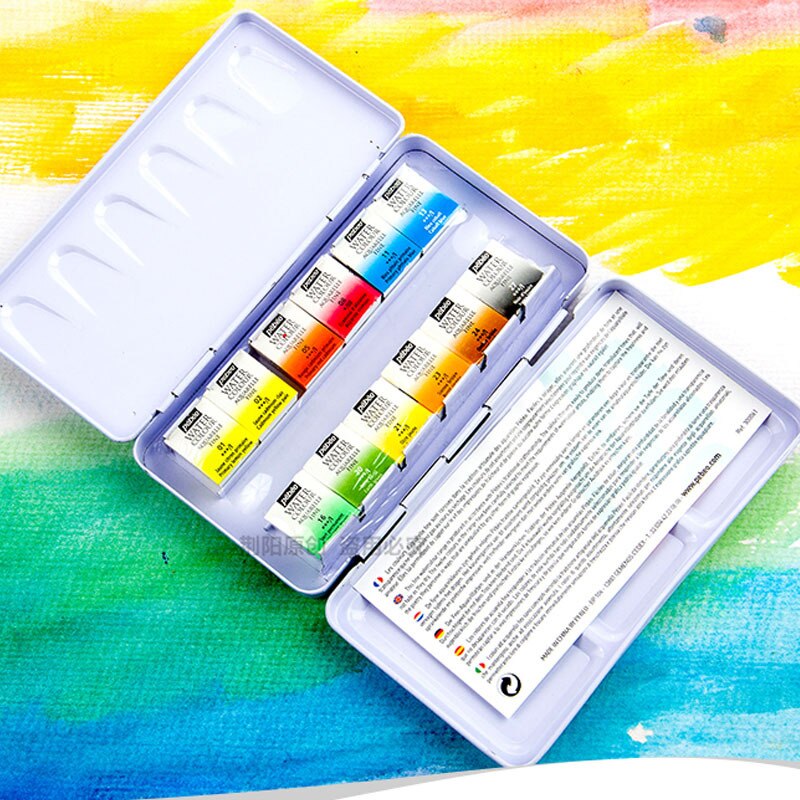 Gouache Effen Gouache Pigment Effen Aquarel Verf Ijzeren Doos Kinderen Kunst Schilderij Kleurrijke Aquarel Effen Verf 12/24-Kleur: 12-Color-small brush