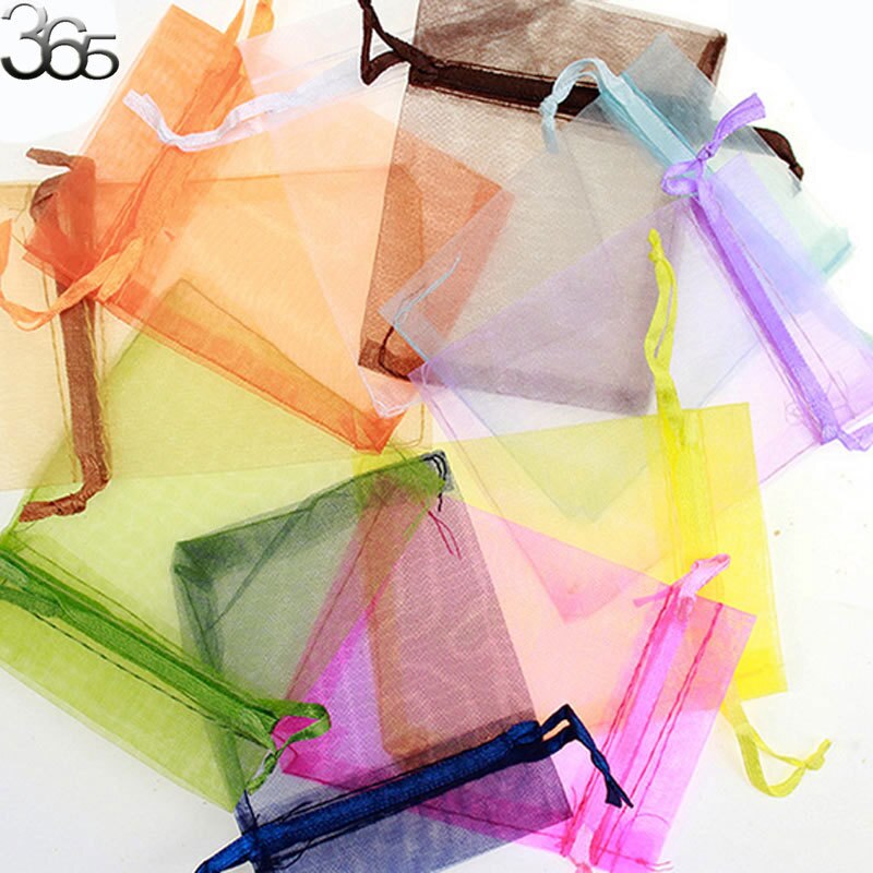 100 stuks partij bruiloft sieraden verpakking organizer gemengde trekbare organza zakjes zakjes 7 x 9cm