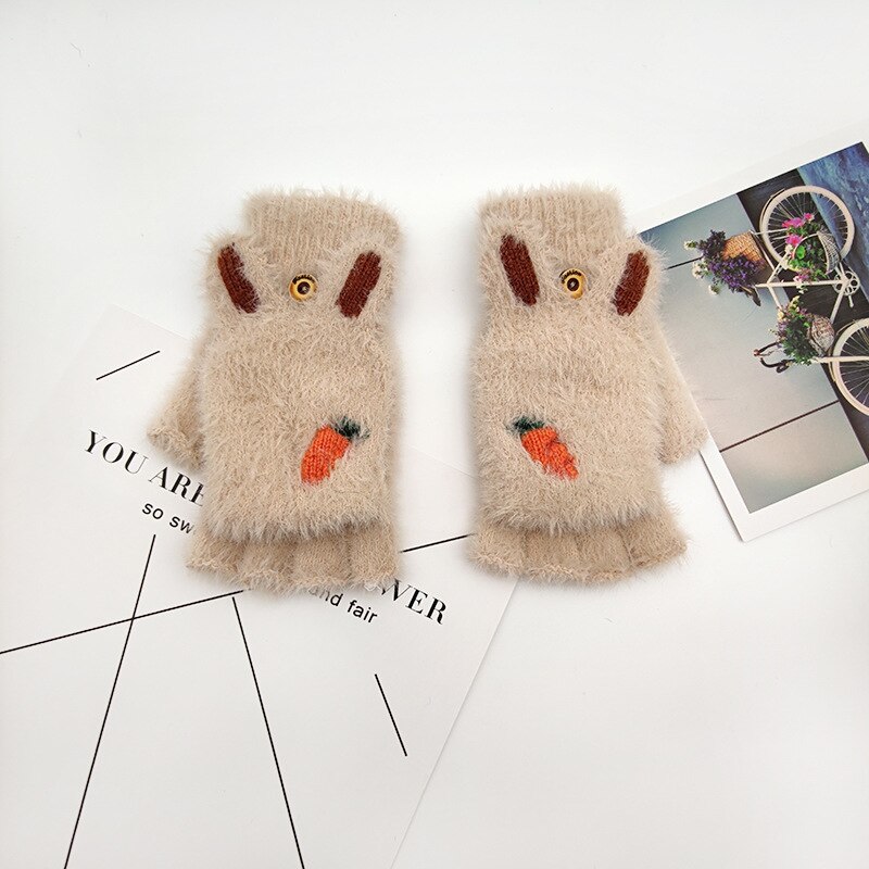 Girl Cute Clamshell Gloves Winter Warm Gloves Writing Half Piece Gloves: C