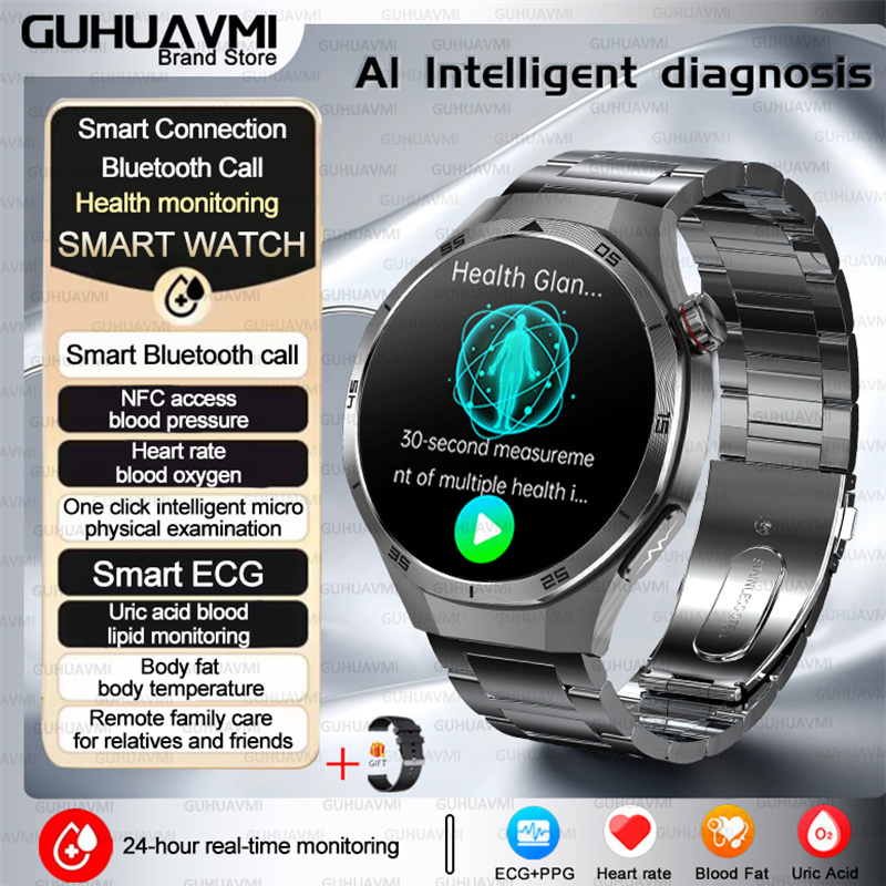 2025 para HUAWEI DT5 reloj inteligente de grasa en sangre ECG oxígeno en sangre ácido úrico presión arterial monitoreo de salud reloj inteligente hombre mujer: Rosa