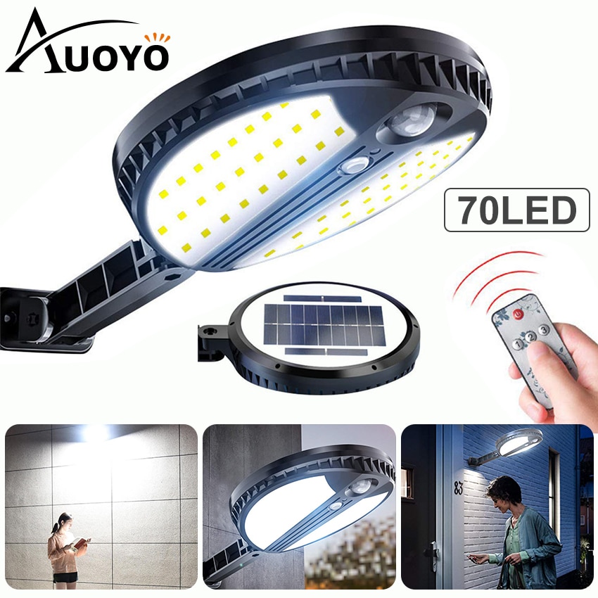 Auoyo 70 Led Zonne-verlichting Buitenverlichting Heldere Zonne Veiligheid Verlichting Outdoor Motion Sensor Met Intelligente Afstandsbediening