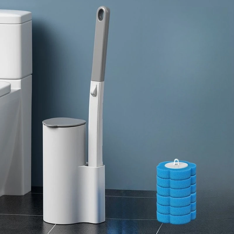 Cepillo de limpieza para inodoro, Kit de cabezal de repuesto desechable, inodoro con recargas, herramienta de limpieza de baño de mango largo con soporte: Verde