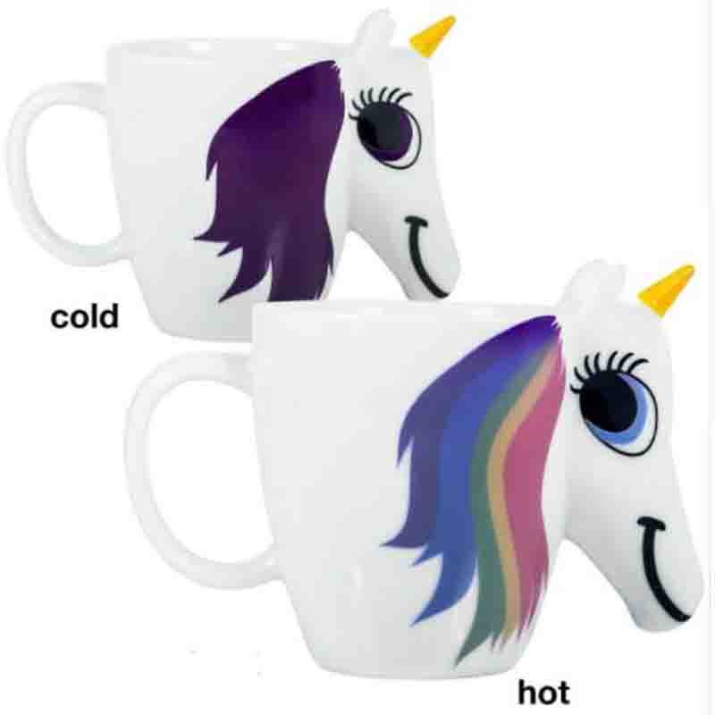 Cartoon Eenhoorn Mok Eenhoorn Verkleuring Cup 3D Keramische Kopje Koffie Meisje Creatieve Leuke Kleur Veranderende Magische Paard Cups