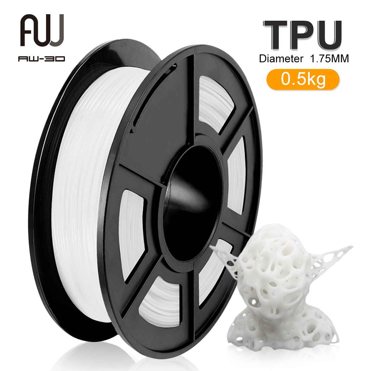 TPU Flexible Filament 0.5kg FDM 3D Printer Shoes Phone Case Toys Printing Material 1.75mm Tolerance 0.02mm White Filaments Roll