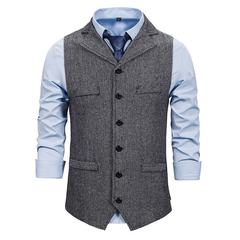 Autumn Business Vest Men's Clothing Male Lapel Casual Men Suit Vest With Pockets Vest Outerwear Chaleco Hombre: Dark grey / S