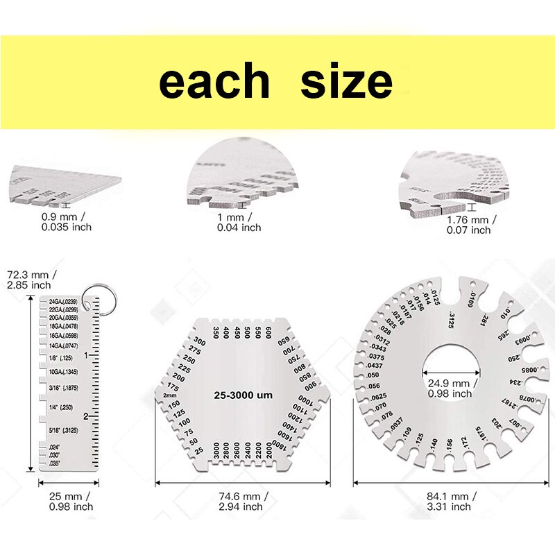 3 model Metal Welding Gauge 0-36 Round AWG SWG Wire Gauge Thickness Ruler Gauge Diameter Stainless Steel Measurer Tool