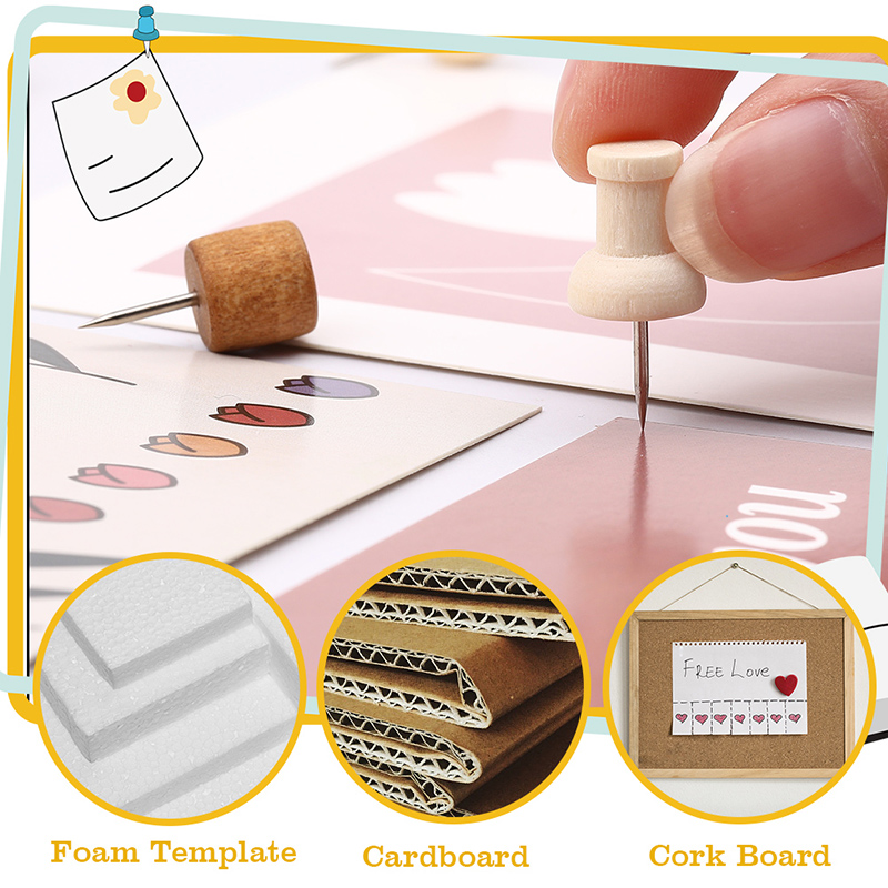 KRABALL Wooden Pushpin with Storage Box Drawing Photo Wall Studs Cork Board Pins for Decoration of Billboard Process Items
