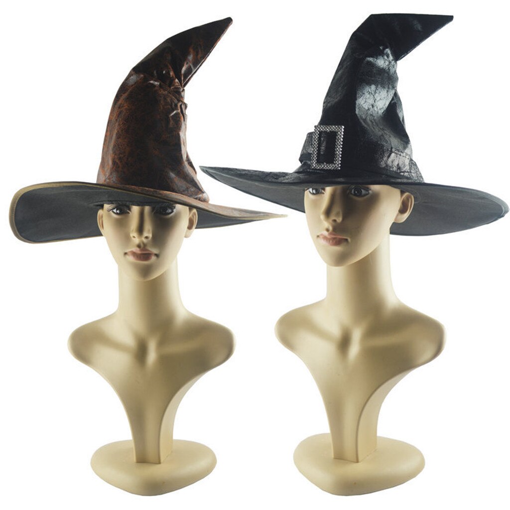 Halloween lue caps dame svart stor rynket heks lue tilbehør for fest rollespill cosplay horn cap