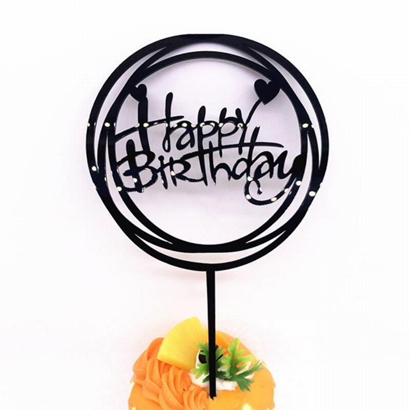 Happy birthday love flag cake topper van acryl met gouden en zilveren letters. decoratie voor een verjaardagsfeest of bruiloft.: G201136