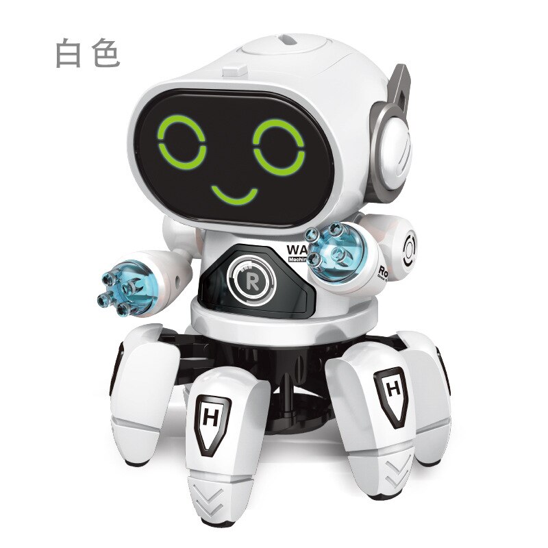 Electric Six-claw Robot Toy Intelligent Robot Mini Walking Singing Dancing RC Robot Toys Led Light Kids Educational Toys: White