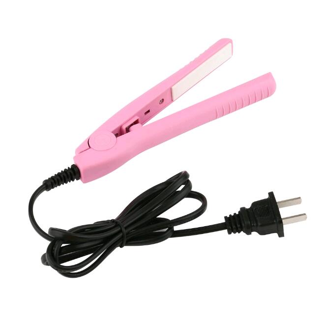 Mini Portable Electric Splint Flat Iron Ceramic Hair Curler & Straightener Hair Perming Hair Styling Appliance Hair Crimper: Pink