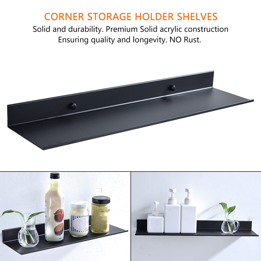 Badhyller plass aluminium svart kjøkken vegghylle dusj oppbevaring hjørnehylle baderomsutstyr 30cm 40cm 50cm lengde