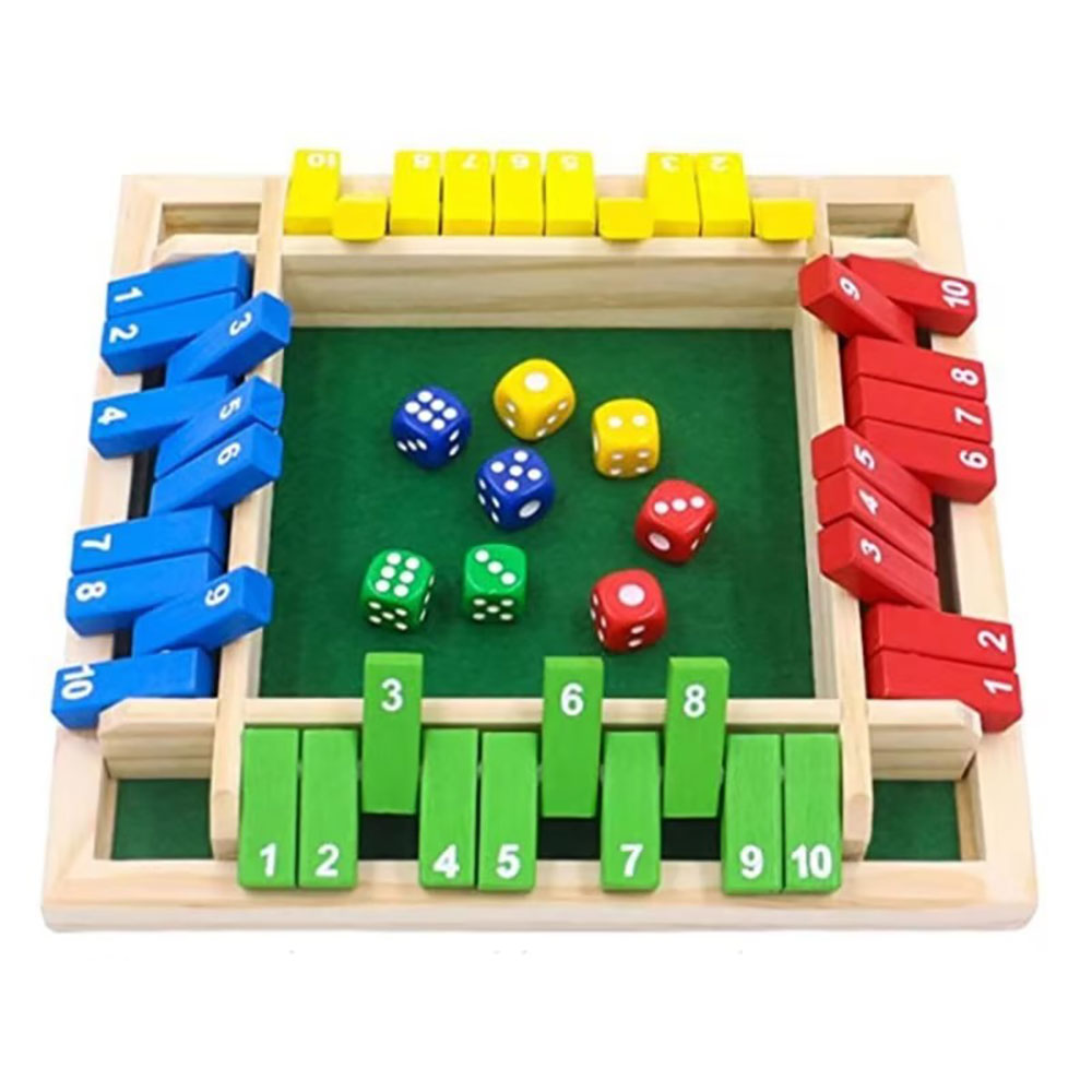 Shut The Box Craps Brettspiel mit Holzklappen für 4 Spieler, Pub-Bar-Partyzubehör, Familienunterhaltung für Kinder und Erwachsene