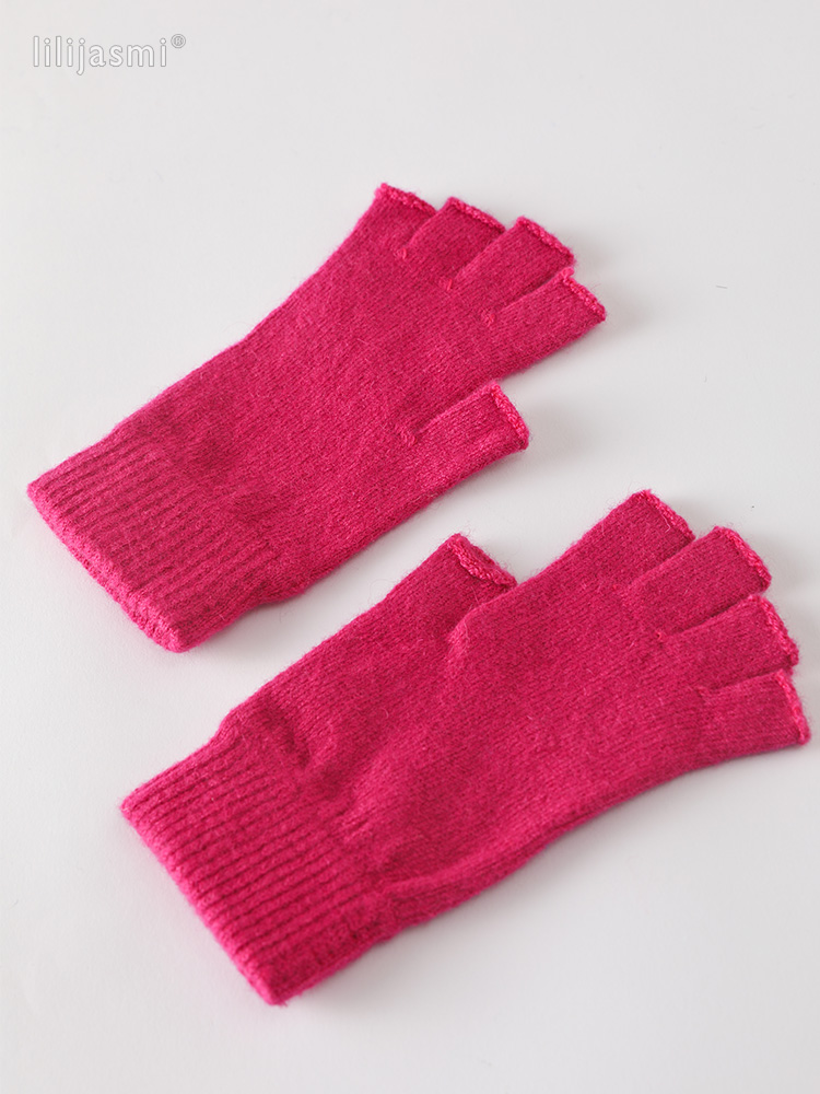 Wolle Fausthandschuh ausgesetzt Fingerspitze Damen Handschuhe Winter Herbst Arbeitshandschuhe gestrickt für Frauen Fingerlose Handschuhe Antrieb Fäustlinge: Rose verrotten