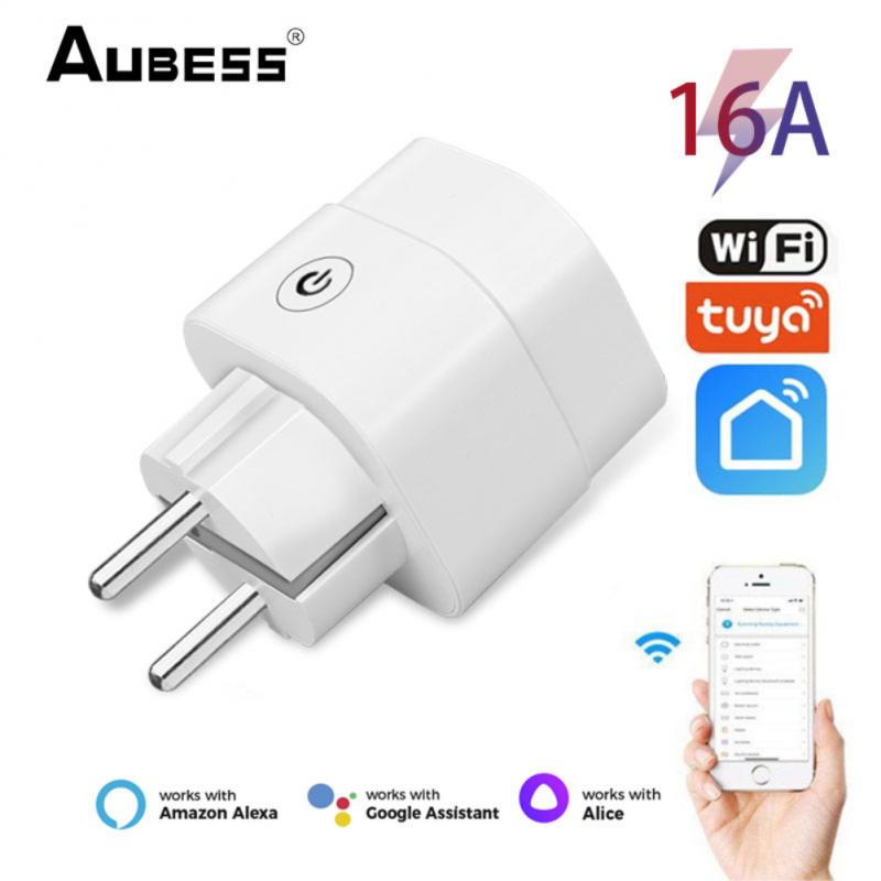 Tuya WIFI 16A Smart EU Plug Timer Socket Fire Retardant Power Monitor Voice Control Work With Alexa Google Home Yandex Alice