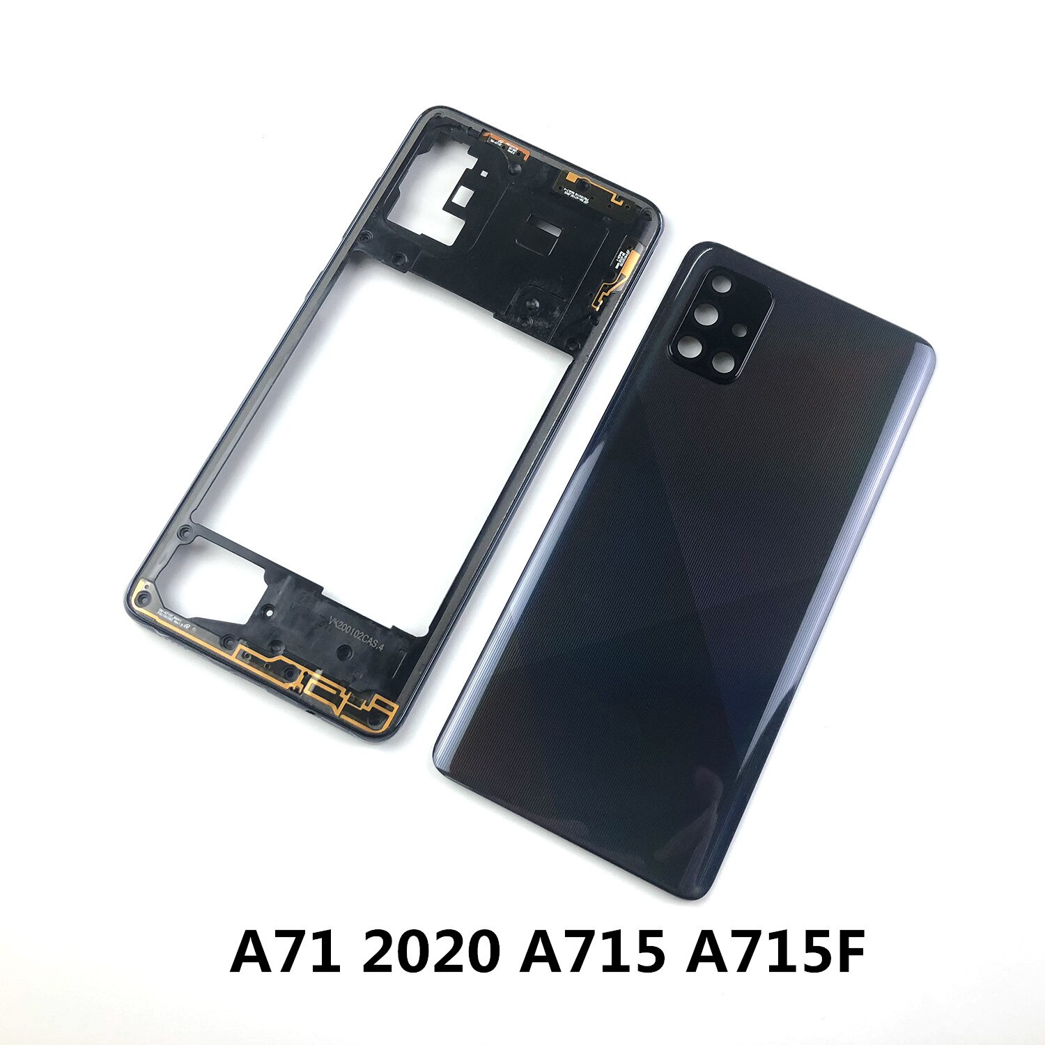 Voor Samsung Galaxy A71 A715 A715F Originele Behuizing Chassis Midden Frame Back Cover + Camera Lens Cover + Logo