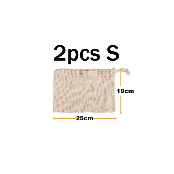 2 Stuks Katoenen Groente Tas Herbruikbare Katoenen Produceren Tassen Eco Mesh Zak Voor Groente Fruit Wasbare Trekkoord Rooster Zakken: 2pcs-S