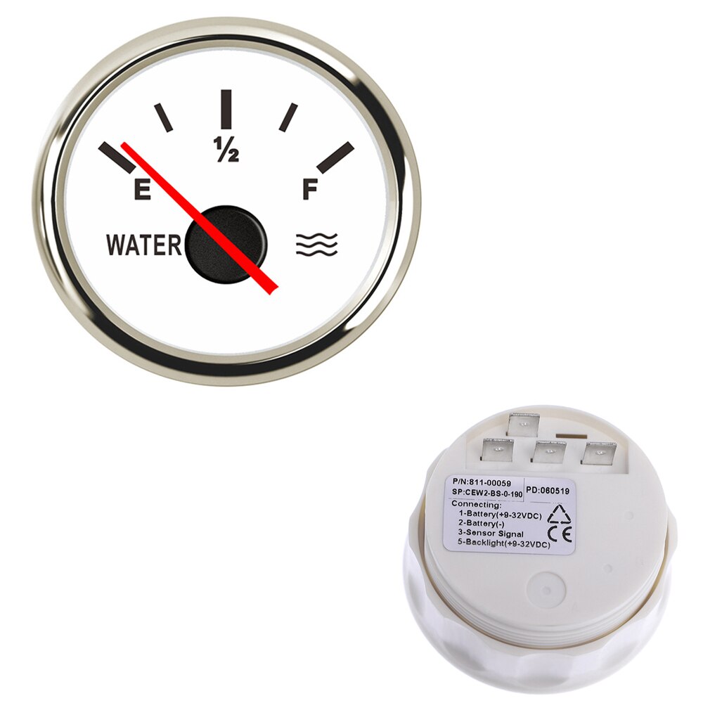 0 ~ 190 ohm vandtank niveaumåler indikator 52mm automatisk marinebåd vandstandsmåler med baggrundsbelysning