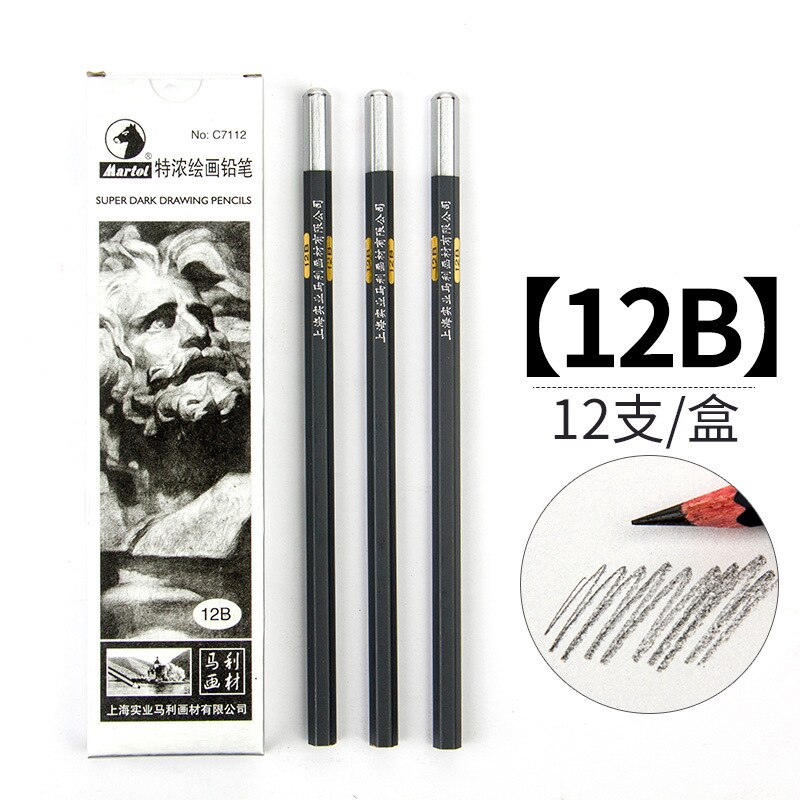 12-Pack Sketch Pencil Set Soft, Medium and Hard Advanced Charcoal Student Learning Stationery Painting Art School Supplies: 7112-12B