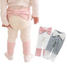 Autunno della molla Delle Neonate Pantaloni Scarni Delle Ghette Con Il Grande Bowknot Bambini Bambino Carino PP Pantaloni di Cotone Pantaloni Morbidi
