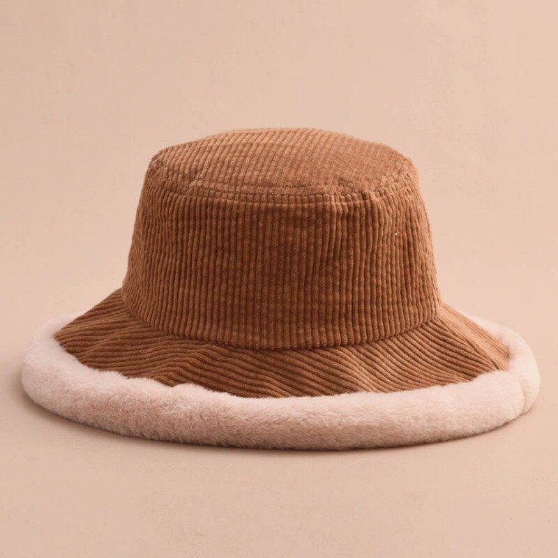 Autumn Winter Corduroy Hat Flat Top Ladies Hat Women Thick Warm Fisherman Caps: Brown