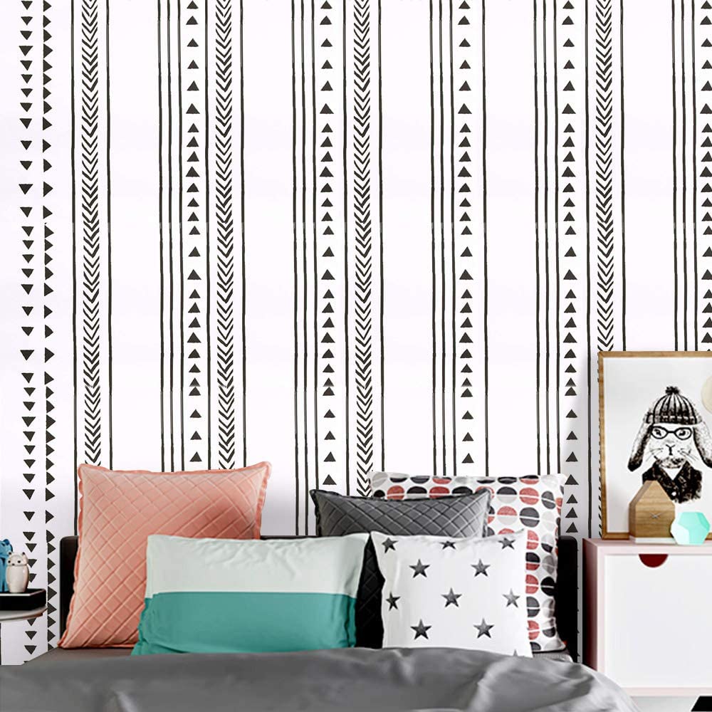 LUCKYYJ Modern Triangle Peel And Stick Wallpaper Arrow Trellis Black White Vinyl Self Adhesive Wallpaper Bedroom Wall Home Decor