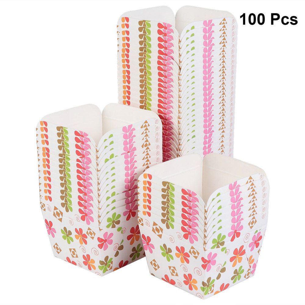 100 Stuks Paper Cupcake Cups Vierkante Wegwerp Cake Cup Hittebestendig Dessert Bowls Mini Cake Box Feestartikelen (blauwe Stip)