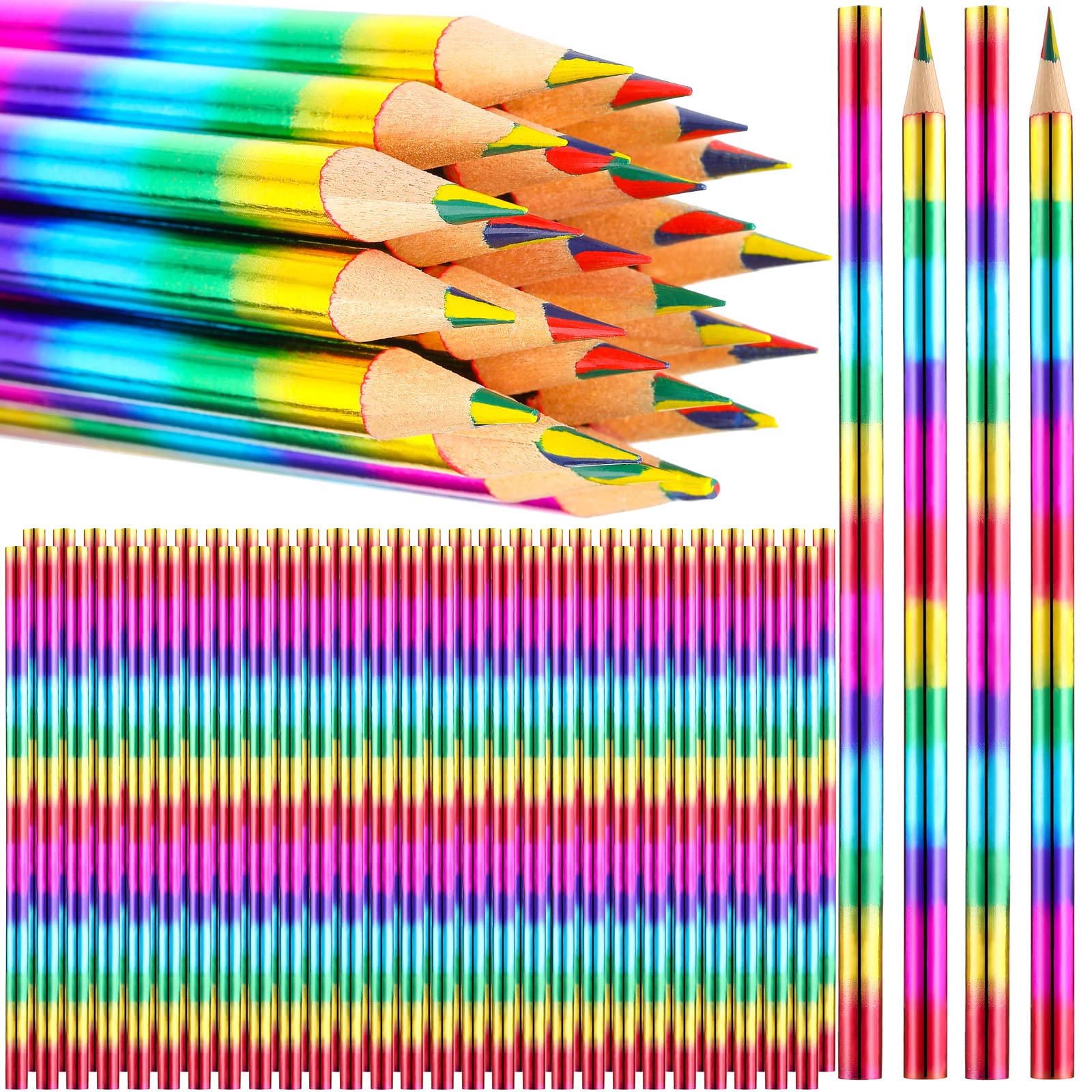 8/16 Stück Regenbogen-Bleistifte in 4 Farben, Regenbogenstifte, Buntstifte aus Holz, mehrfarbiger Bleistift für Kinder, Büro, Schulbedarf
