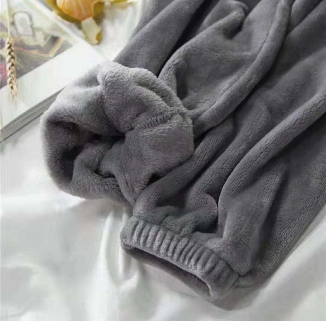Kvinder & #39 ;s flannel bukser efterårspyjamas varm koral bad fløjl vinter pyjamas badjas kvindelig nattøj tøj: Grå
