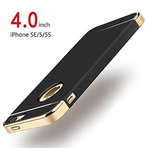 Funda para iPhone 5, funda para iPhone 5s, funda para iPhone SE , funda de lujo 3 en 1, carcasa rígida ultrafina para teléfono: ABS / Negro