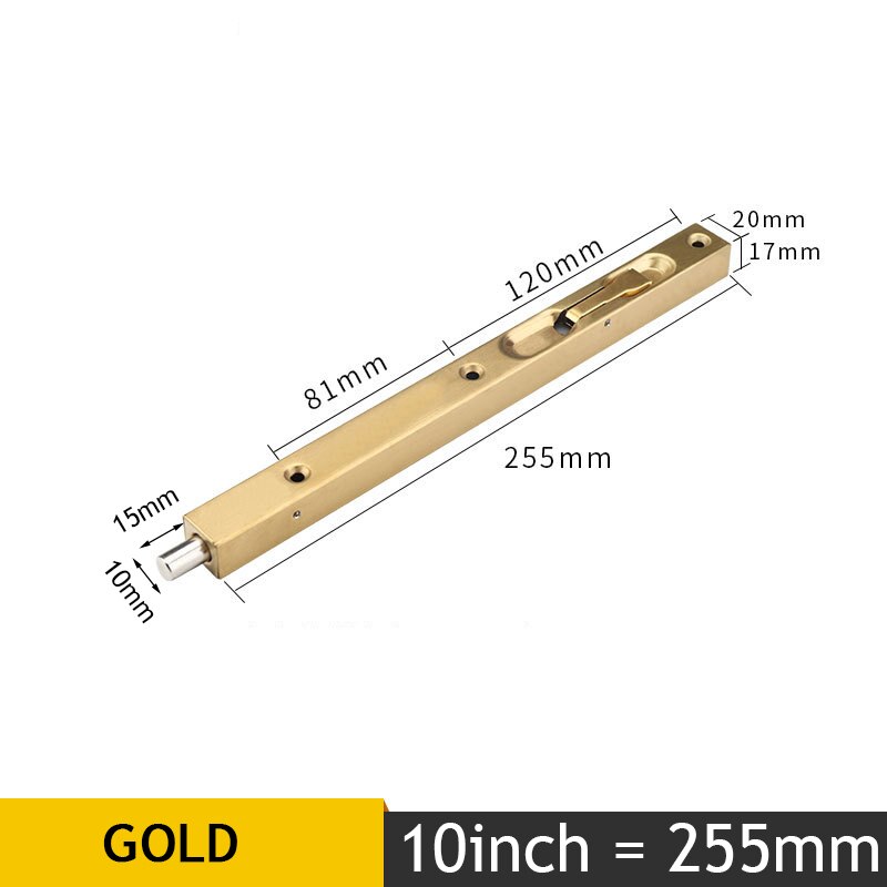 KAK 4/6/8/10 inch Stainless Steel Hidden Door Bolt Security Guard Door Latch Sliding Door Lock Bathroom Bolt Dust Proof Hardware: Gold 10inch