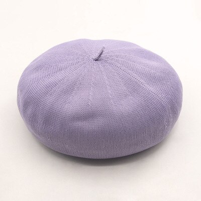 Simple light version 18-color women's beret hat spring and summer thin linen texture painter hat girl beanie hat: purple