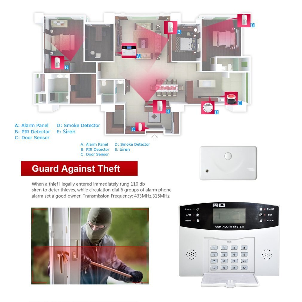 LESHP Wireless GSM Autodial Security System LCD Display Easy Installation Burglar Intruder Alarm Apparatus For Home House Office