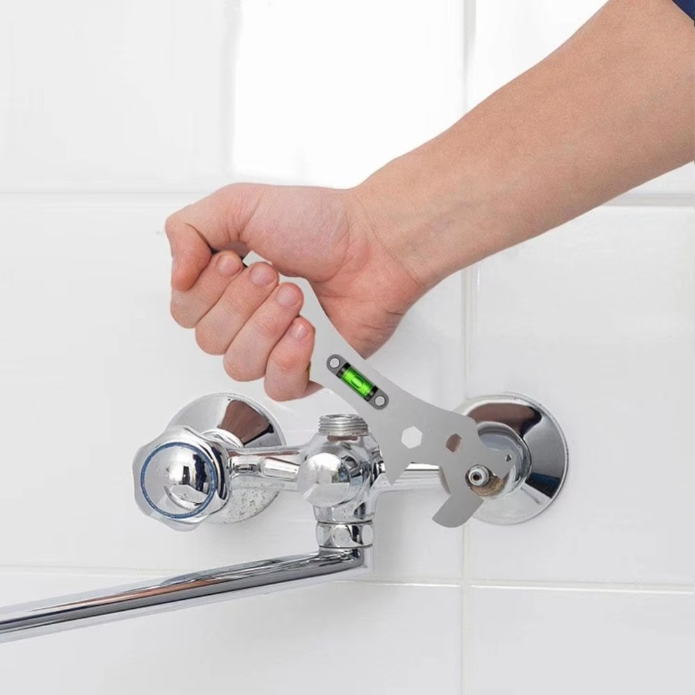 Multifunctional Faucet Installation Wrench Thickened with Level Gauge Bend Angle Leveling Wrench Durable