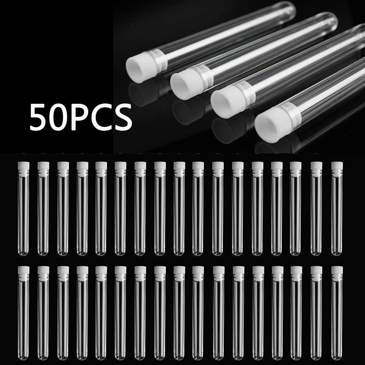 50Pcs Transparant Laboratorium Clear Plastic Test Tube Flesjes Met Caps School Lab Levert 12X100Mm Gunsten