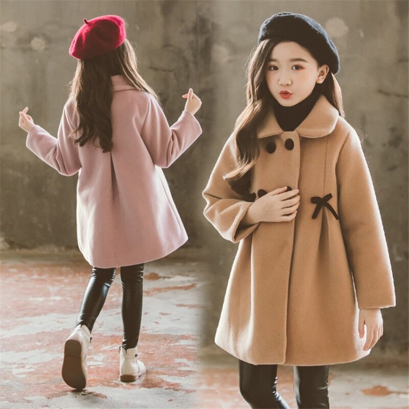 Autunno Giacche Invernali per le Ragazze di Lana Outwear Caldo Delle Ragazze di Modo Dei Vestiti Dei Bambini Cappotti Dei Bambini Dei Bambini Vestiti 4 6 8 10 12 13 anni