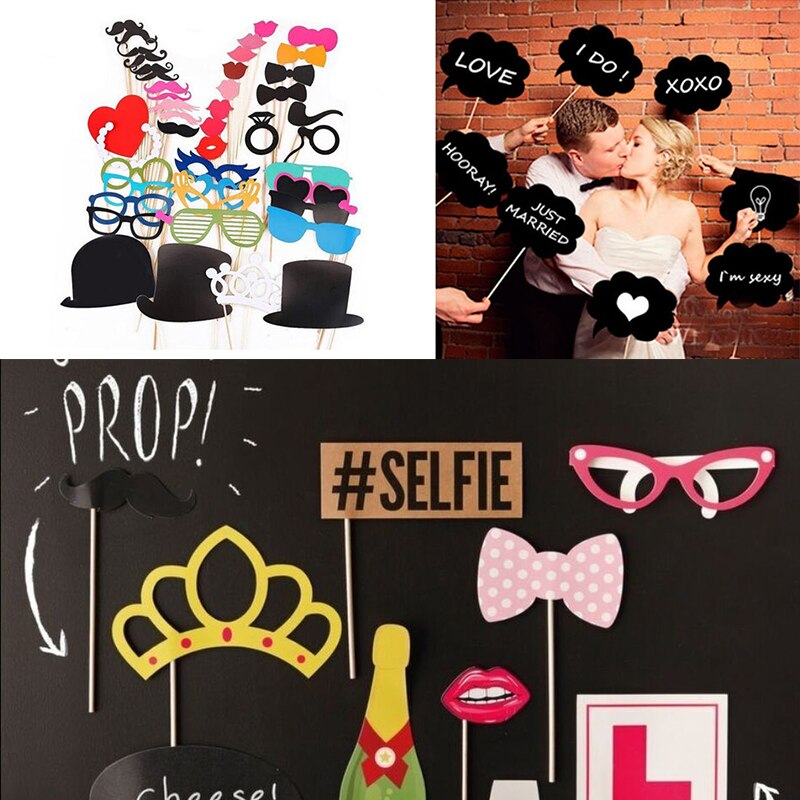 Wedding Photo Booth Props Mask DIY Mr Mrs Bride Groom Photobooth Bridal Shower Decorations Just Married Centerpieces