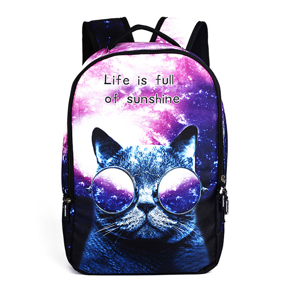 Women School Bag 3D Cartoon Cat Backpack Rucksack for Girls Travel Sport -OPK: 1