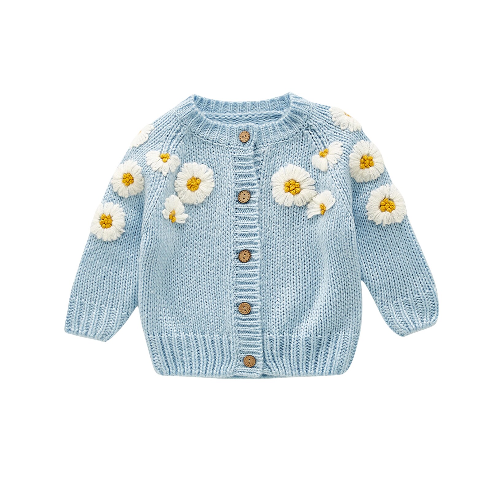 Herfst Peuters Gebreide Vest, Baby Meisjes Daisy Borduurwerk Ronde Kraag Lange Mouw Single-Breasted Uitloper Casual Tops